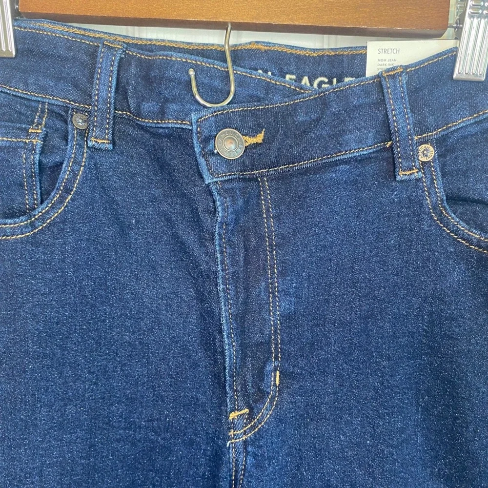 American Eagle Stretch Mom Jeans Dark Ink High Rise Size 10 Regular No. 4684